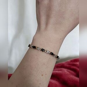 Black Onyx & Silver Tone Tennis Bracelet